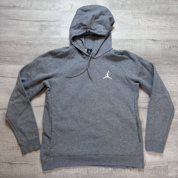 Nike Air Jordan Pullover Hoodie Gray Mens Large Fleece Logo Jumpman Sweatshirt - Picture 1 of 8